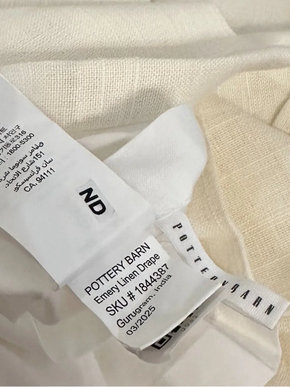 Pottery Barn Emery Ivory Linen Drape Set/ 2 Curtain Panels • 50” x 104” • NWOT